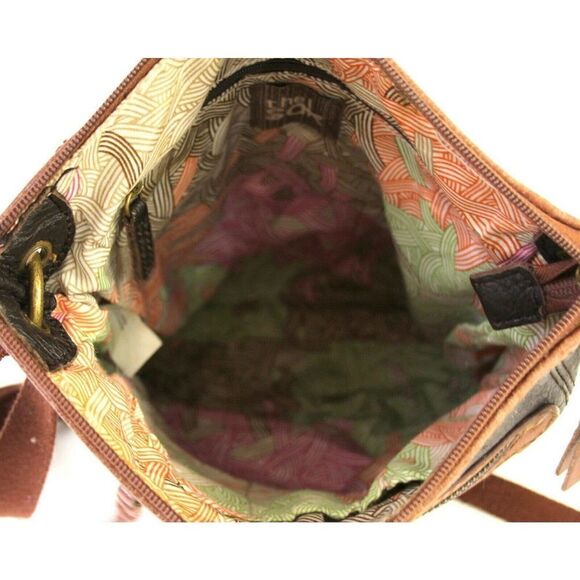 THE SAK TWO TONE BROWN GENUINE LEATHER X-BODY SHOULDER BAG HANDBAG CROSSBODY - Picture 8 of 10